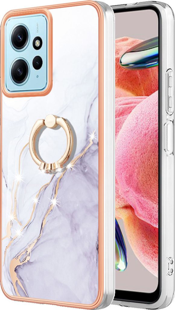 Hülle für Xiaomi Redmi Note 12 4G Muster TPU Silikon Stoßdämpfer Bumper Schutzhülle mit Ring Ständer Weiß