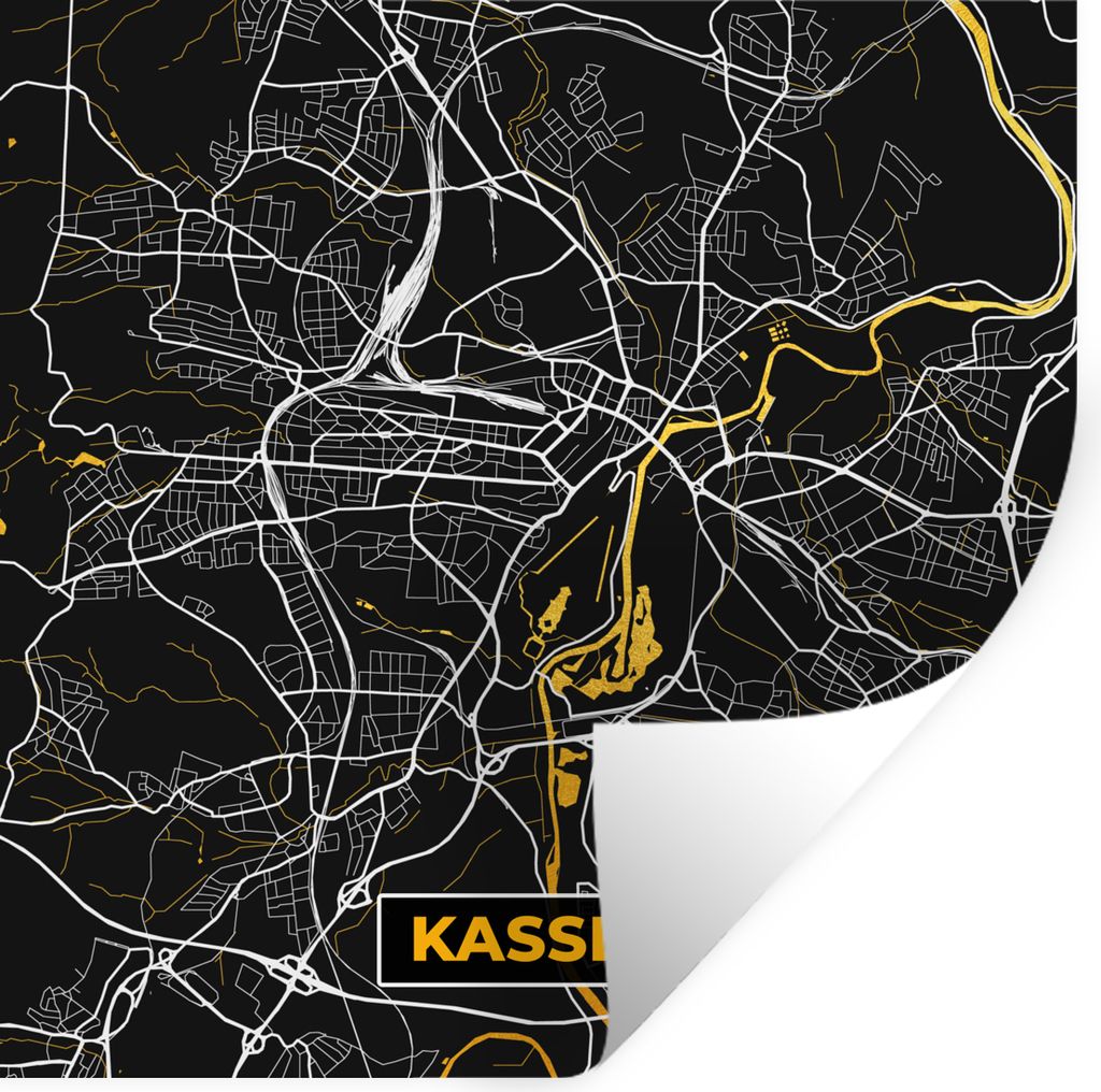 MuchoWow Wandtattoo Wandsticker Wandaufkleber Kassel - Deutschland - Karte - Stadtplan - Gold 80x80 cm Selbstklebend und Repositionierbar - Wierd...