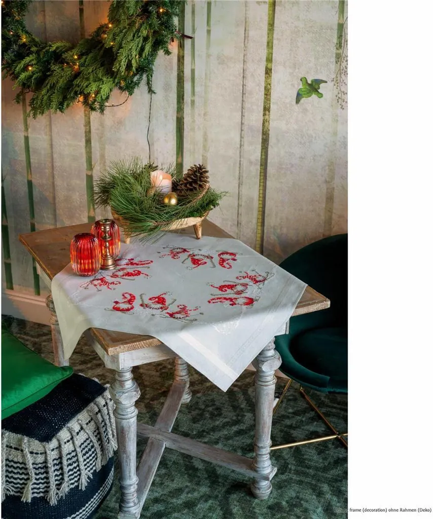 Set Ricamo Natale Vervaco: Tovaglia Prestampata Gnomi Sciatori