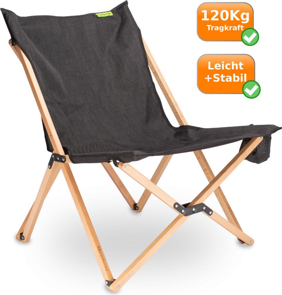 Lounge Campingstuhl Roco Lounger mit Buchenholzgestell - 120 Kg Tragkraft ede...