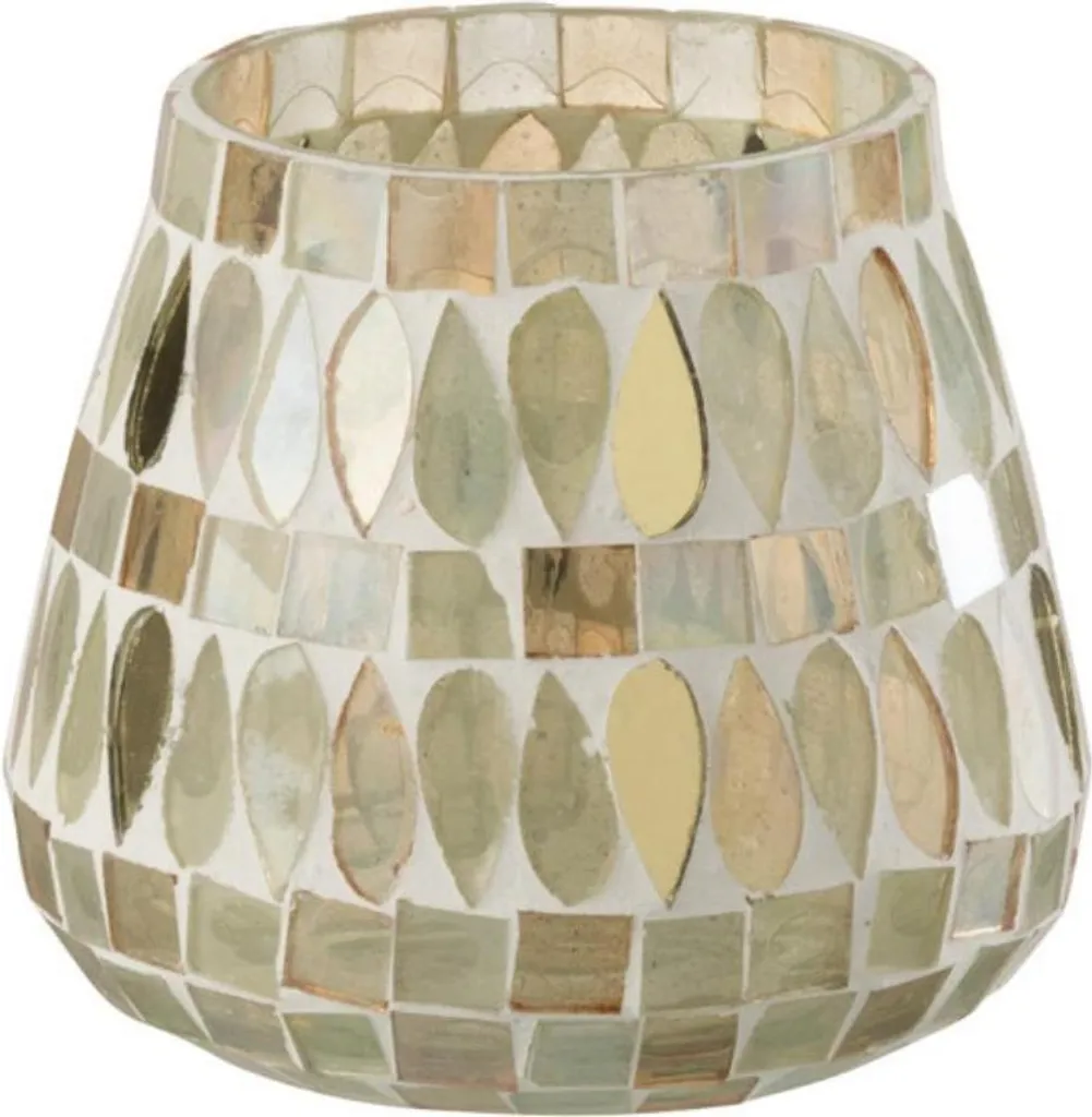 Bougeoir Ambiance Cocooning J-Line Mosaic Verre Beige Ø 10 cm pour Salon