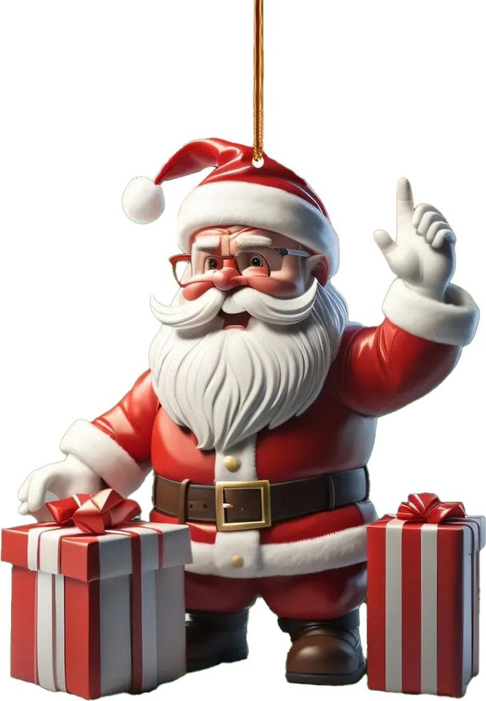 Weihnachtsschmuck aus Acryl: 2D-Weihnachtsmann auf Fahrrad, lustige Weihnachtsfigur mit Geschenkbox, ideal für Weihnachtsbaumschmuck, Auto- und Sp...