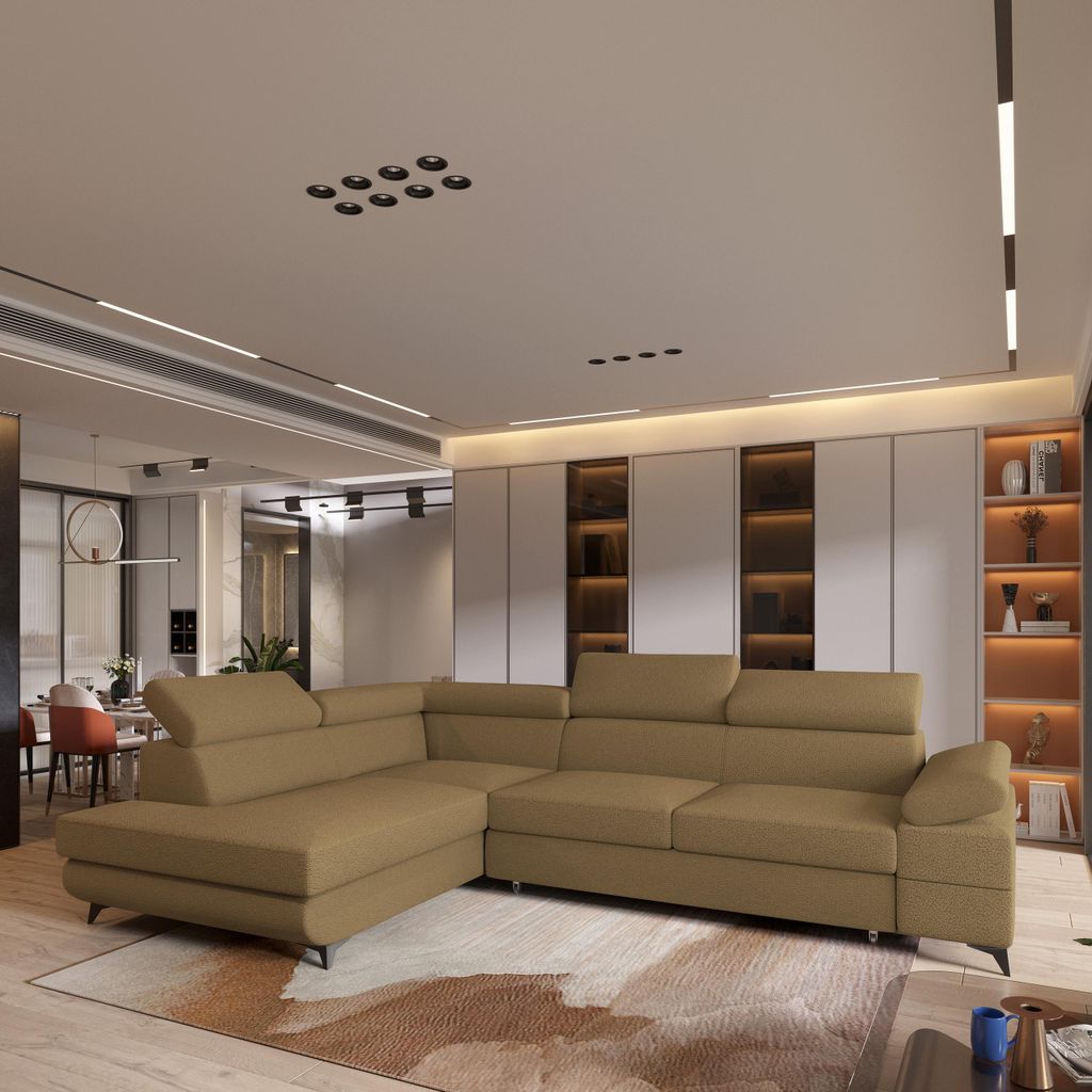 Masseno Ecksofa FAVIEN L-S mit Schlaffunktion L-Form, Sofa mit Bettkasten, Wohnzimmersofa, Couch, Soffa, Bettsofa, Couchgarnitur- Orange, QUELLE 17