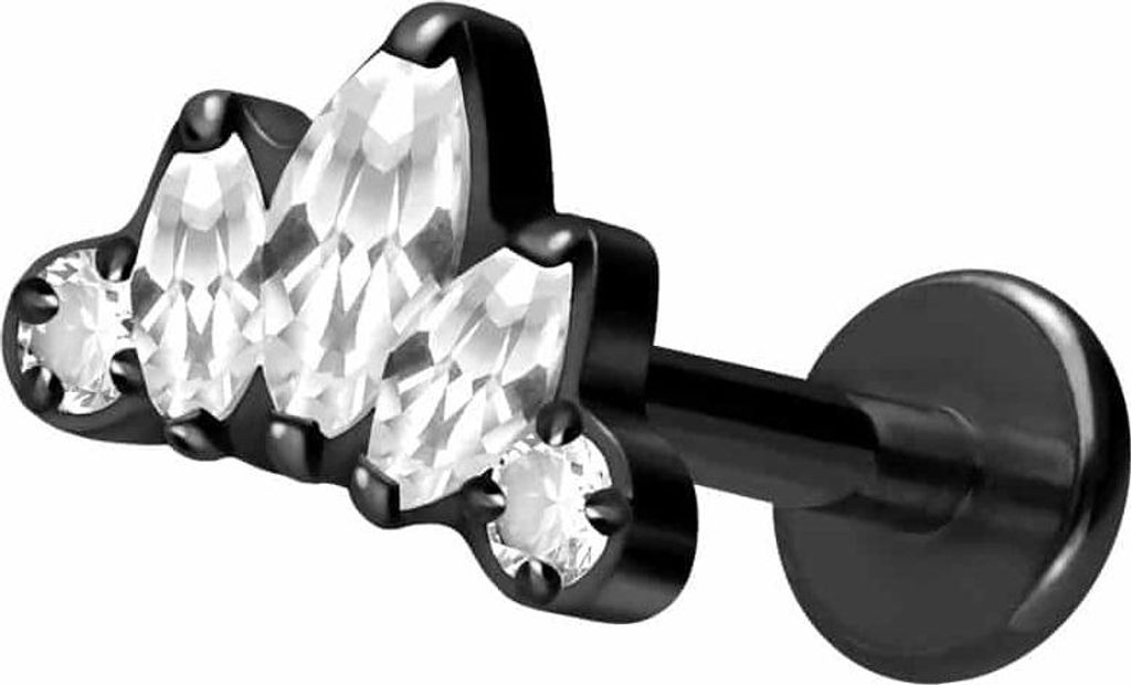 Ohrpiercing, Nasenpiercing Titan Labret mit Innengewinde LOTUSBLÜTE Schwarz Stablänge: 8mm | Stabstärke: 1,6mm