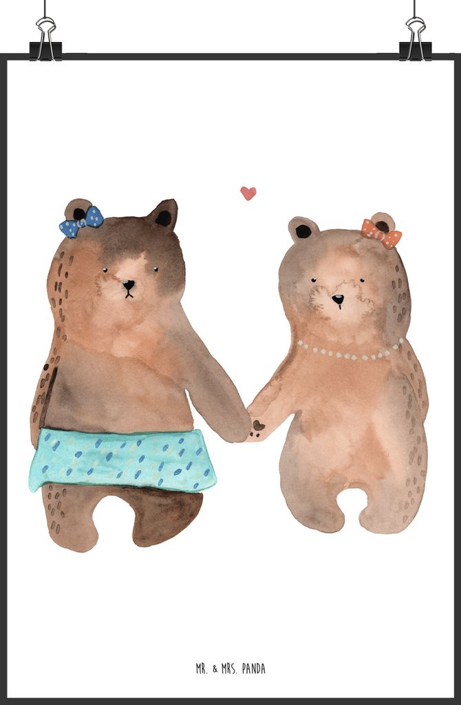 Mr. & Mrs. Panda Bild Bär Freundin DIN A2 - Weiß - Geschenk, Teddy, Plakat, wanddeko, drucke, Wanddekoration, Wandschmuck