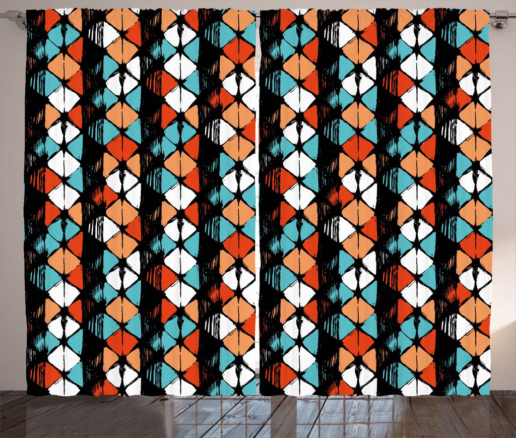 ABAKUHAUS Geometrisch Rustikaler Gardine, Moderne Hexagon Entwurf, Schlafzimmer Kräuselband Vorhang mit Schlaufen und Haken, 280 x 175 cm, Türkis...