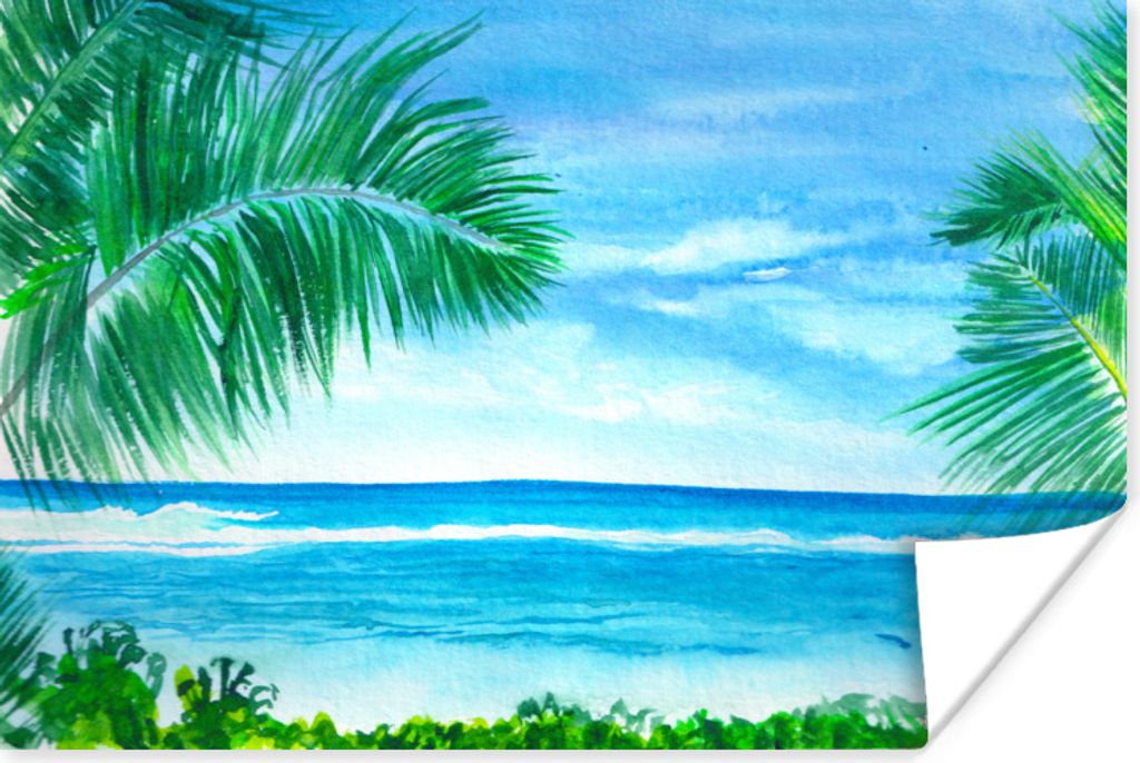 MuchoWow Poster Meer - Pflanze - Aquarell 30x20 cm - Plakate - Print