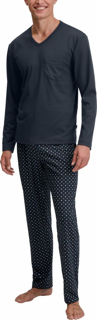 Calida Herren Pyjama-Set mit Langarm-Oberteil und langer Hose, Punkte-Muster, Brusttasche
