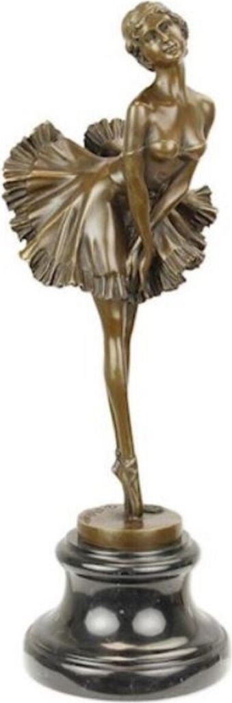 Casa Padrino Luxus Jugendstil Bronze Skulptur Dame mit Marmorsockel Bronzefarben / Schwarz 12,8 x 13 x H. 39,5 cm - Bronzefigur - Dekofigur - Deko ...