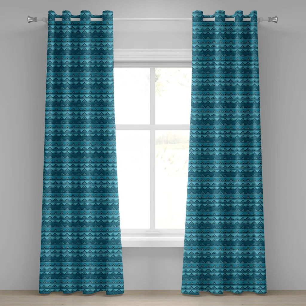 Rideau bleu à motif géométrique ondulé avec œillets style moderne