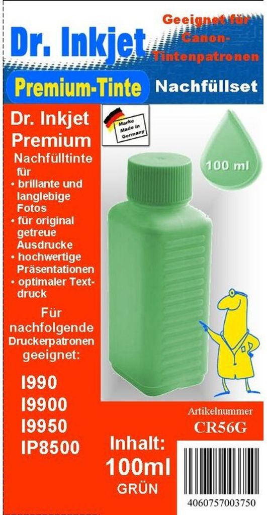 CR56G - grün - Dr.Inkjet Premium Nachfülltinte 100ml - 250ml - 500ml - 1000ml Abfüllungen für Canon Druckerpatronen