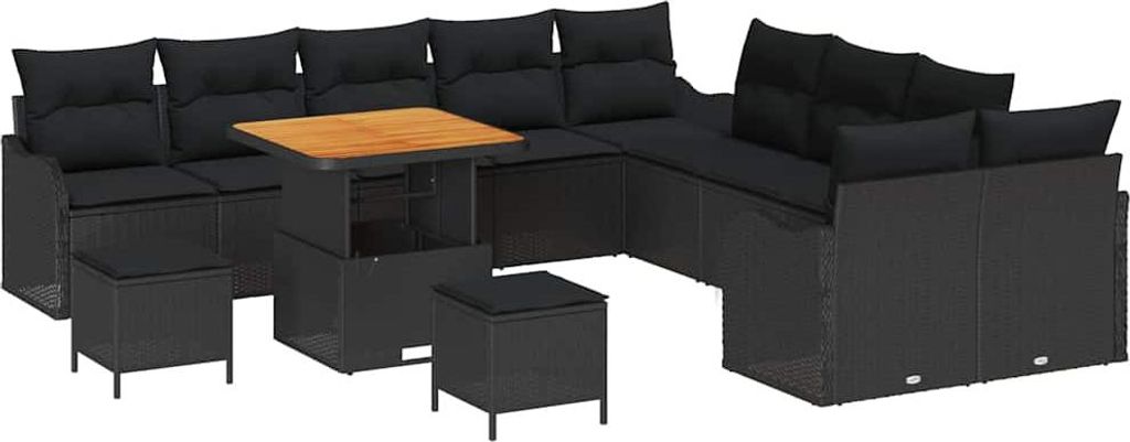 Garten-Sofa-Set mit Kissen 13 pcs Schwarz Poly-Rattan