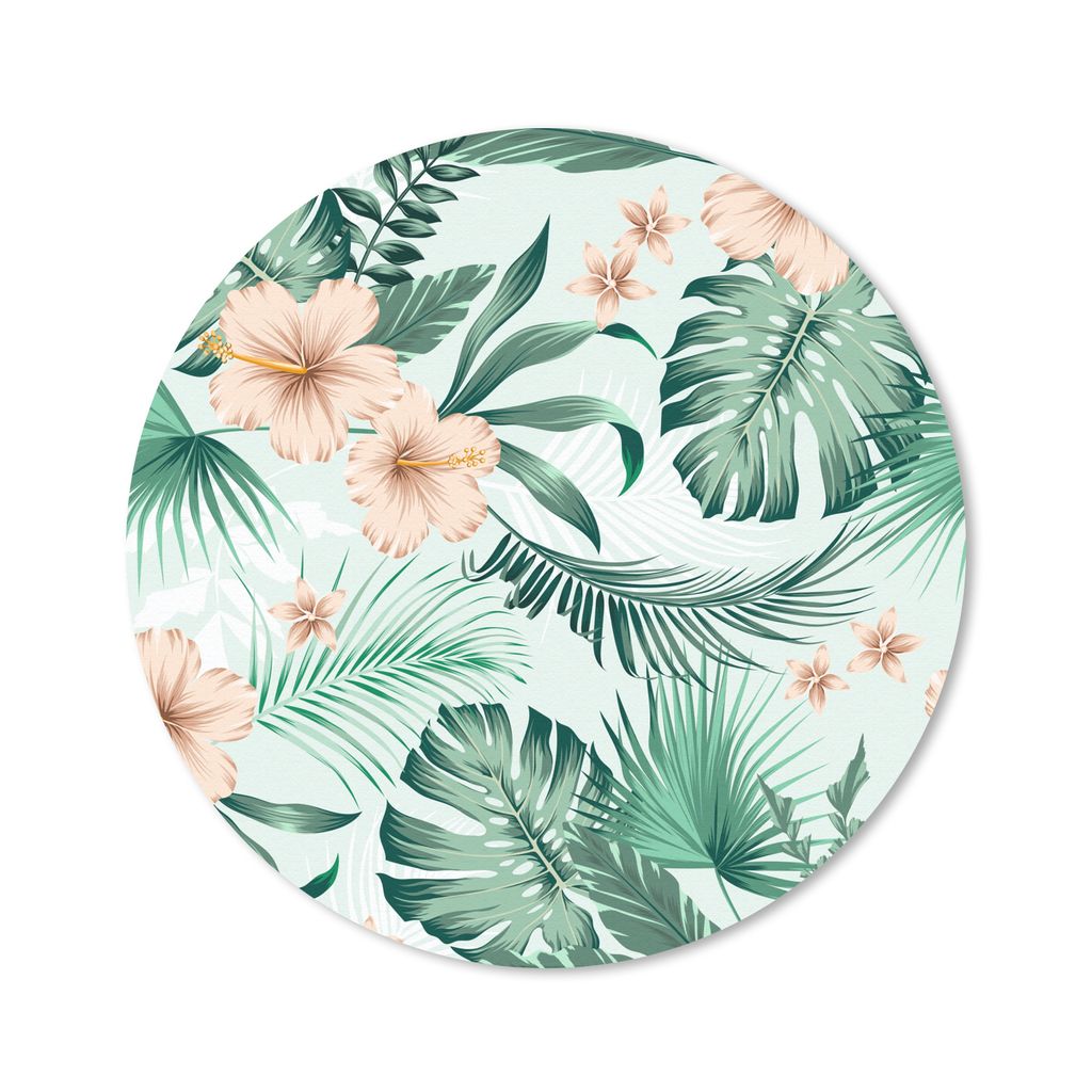 MuchoWow Mauspad Mousepad Blumen - Hibiskus - Monstera - Muster 20x20 cm - Mousepads - Maus Mat - Pad - Mausunterlage - Schreibtischmatte