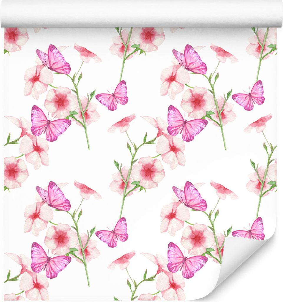 10m VLIES TAPETE Rolle Blumen Blätter Aquarell Schmetterlinge XXL