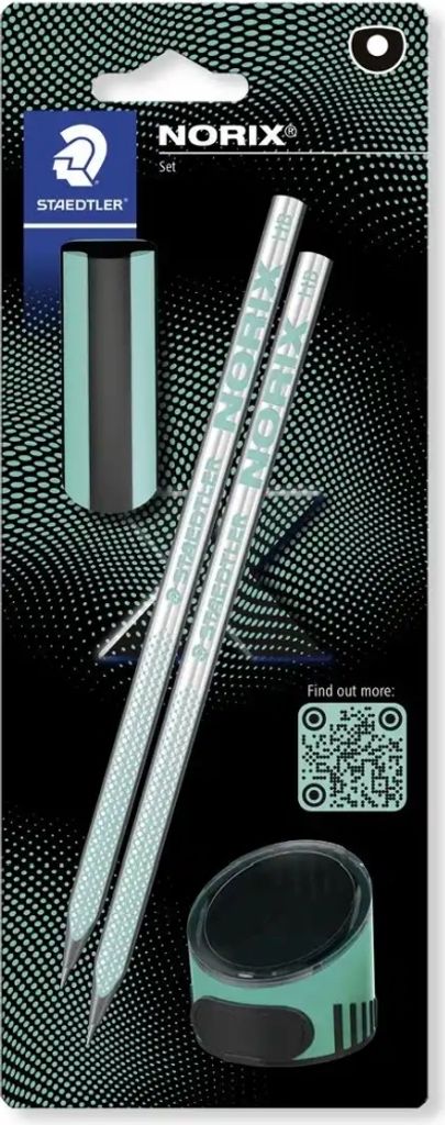 STAEDTLER NORIX 181 Bleistift, Made from Upcycled Wood, einzigartige Form, Blisterkarte french green mit 2 Bleistiften HB, Radierer und Einzelspitz...