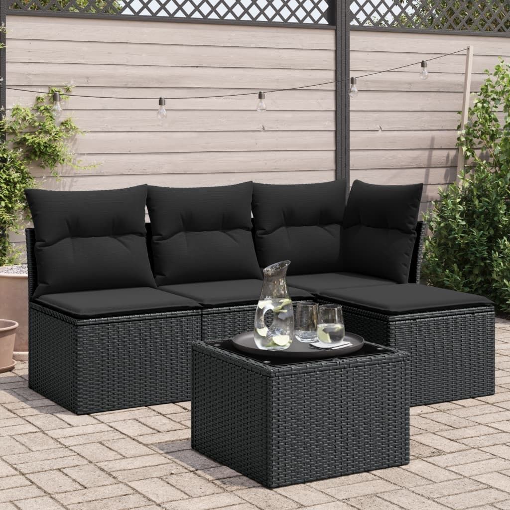 Maison Exclusive - 5-tlg. Garten-Sofagarnitur mit Kissen Schwarz Poly Rattan