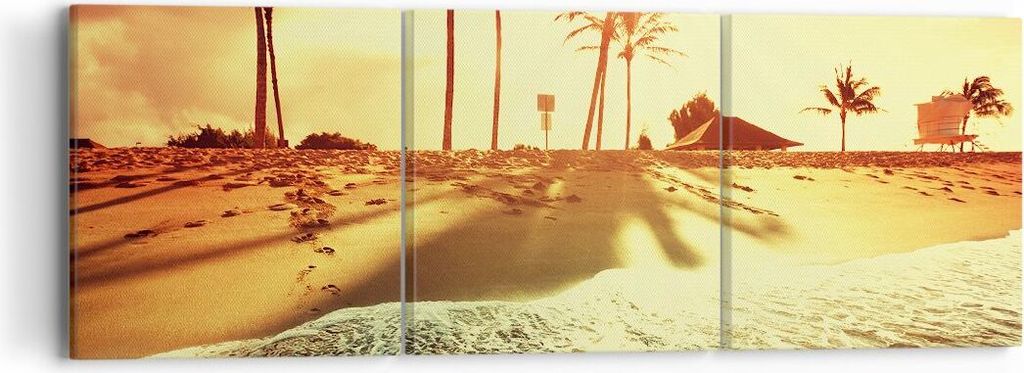 Bild auf Leinwand - Leinwandbild - Strand Meer Palme - 90x30cm - Wand Bild - Wanddeko - Wandbilder - Leinwanddruck - Bilder - Kunstdruck - Wanddeko...