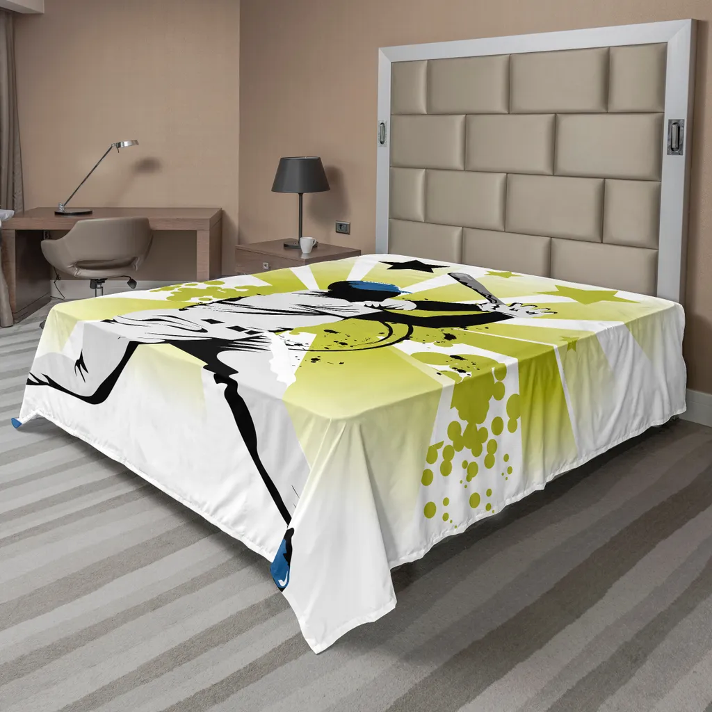 Drap de Lit Doux Imprimé Baseball Rapide - Textile Respirant Blanc et Vert
