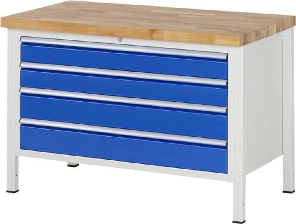 Werkbank mit 4 XXL Schubladen - Vollauszug - 120:2 / 150:2 - 840 x 1.250 x 700 mm (HxBxT) - Traglast 1.250 kg - Buche