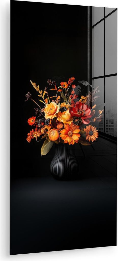 MuchoWow Glasbilder - Bilder auf Wandbild - Foto auf Glas Herbst - Blumenstrauß - Orange 60x120 cm Wanddekoration aus Glas - Acrylglasbild - Acryl...