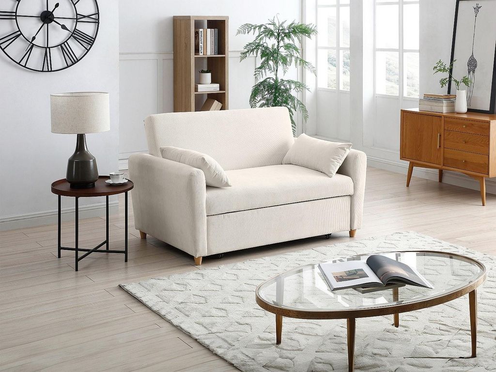 Vente-unique Ayla, Sofabett, Wohnzimmer, Beige, 2 Sitz(e), Biege, Strukturierte Oberfläche
