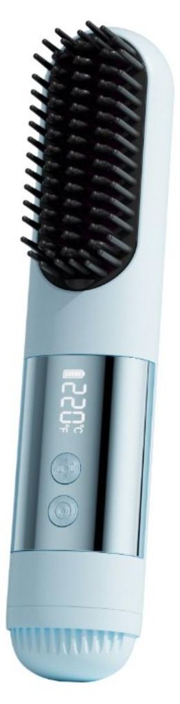 INF Kabellose 2in1 Glätte- und Lockenbürste 21cm Kunststoff MCH-Keramik Blau