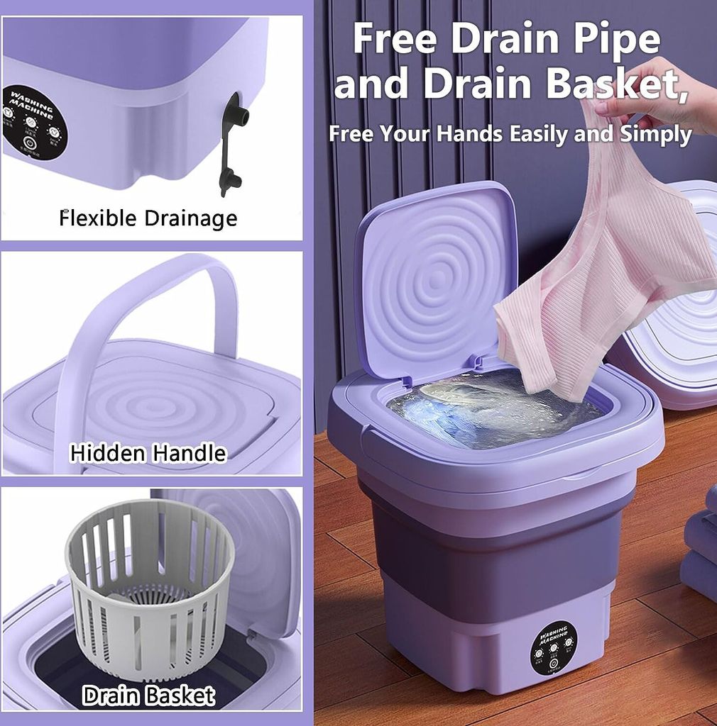 Tragbare Waschmaschine Trockner 8L Mini Faltbar Lila