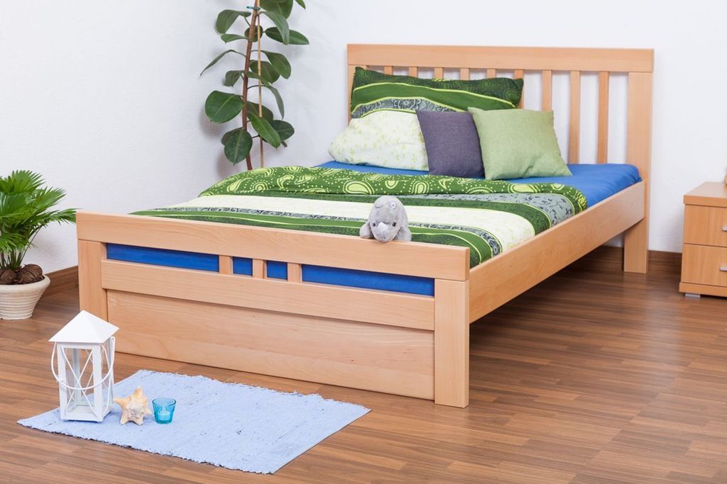 Einzelbett / Gästebett "Easy Premium Line" K8 inkl. 1 Abdeckblende, 140 x 200 cm Buche Vollholz massiv Natur