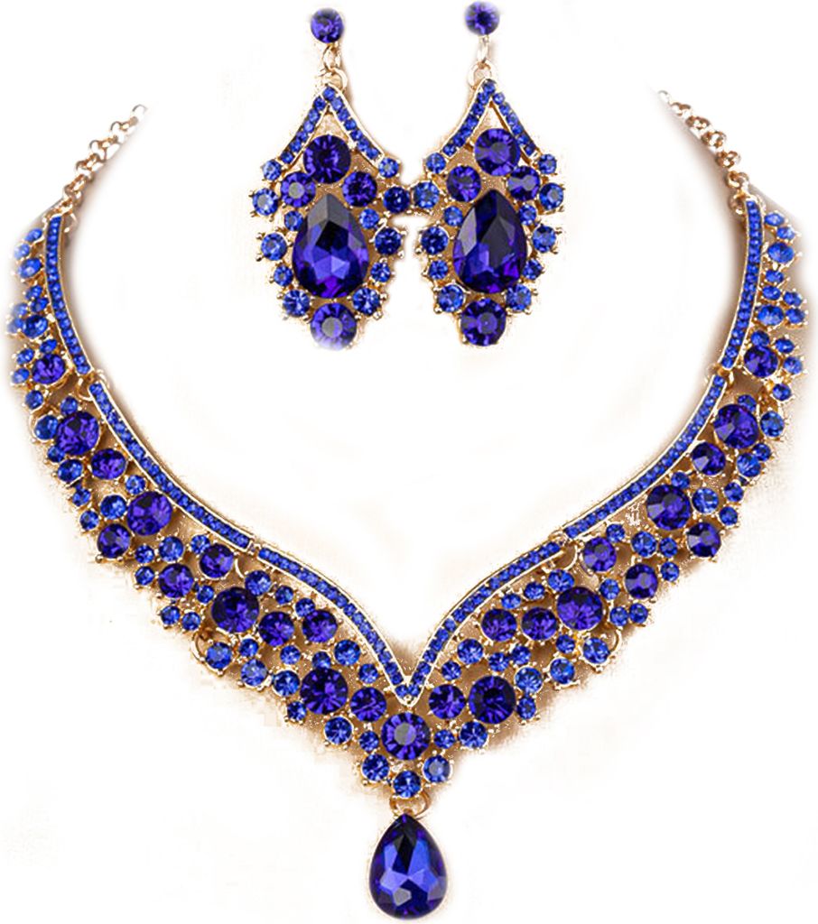 1 Set Braut Ohrringe Halskette Wassertropfenförmige Strasssteine Schmuck Geometrisch Verstellbares Schmuckset für Hochzeit-Blau