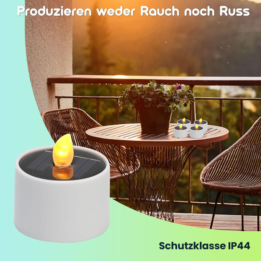 4er-Set Solar-LED-Teelichter – wetterfest (IP44), mit