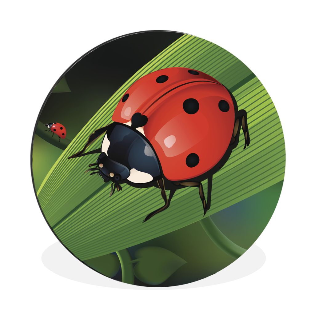 MuchoWow Aluminium Wandkreis Marienkäfer - Blätter - Insekten Ø 90 cm Wanddeko Modern Wohnzimmer - Mauerkreis - Wandbilder - Runde Bild - Bild...