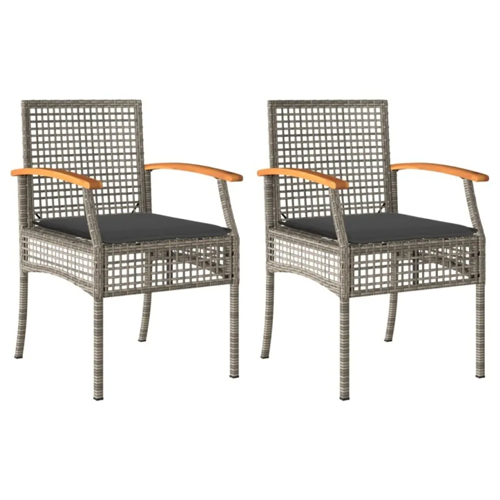 Set Sedie Esterno vidaXL 2 pz Acacia Massiccia e Polyrattan Grigio