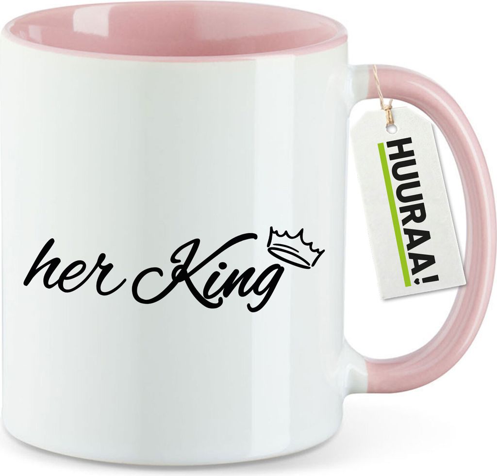 Huuraa Kaffeetasse her King Krone 330ml Rosa Keramik Kaffeebecher Geschenkidee