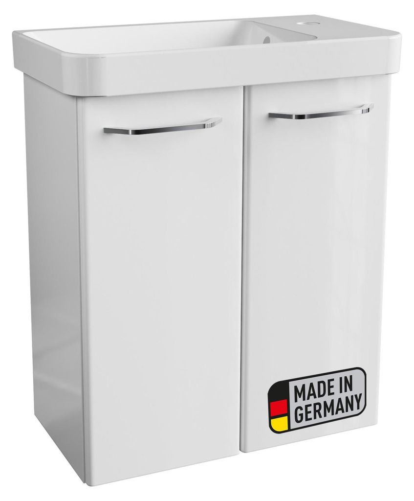 BADEDU NES Gäste WC Set 55 cm in Weiß Modernes Badmöbel Set mit Keramik Waschbecken und Waschbeckenunterschrank für Gäste WC