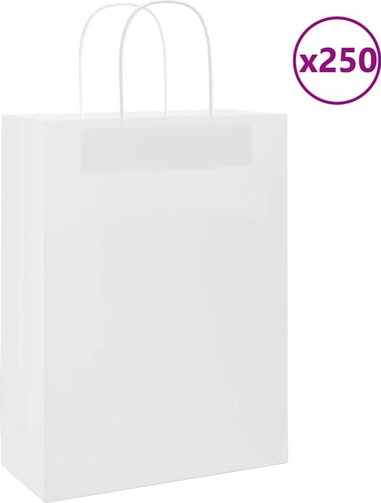 "2026 Aktion"Papiertragetaschen 250 er set - modernes Design - Blockbodenbeutel/Papiertüten - mit Henkeln Weiß 26x12x35cm Promotion981415 - Gesch...