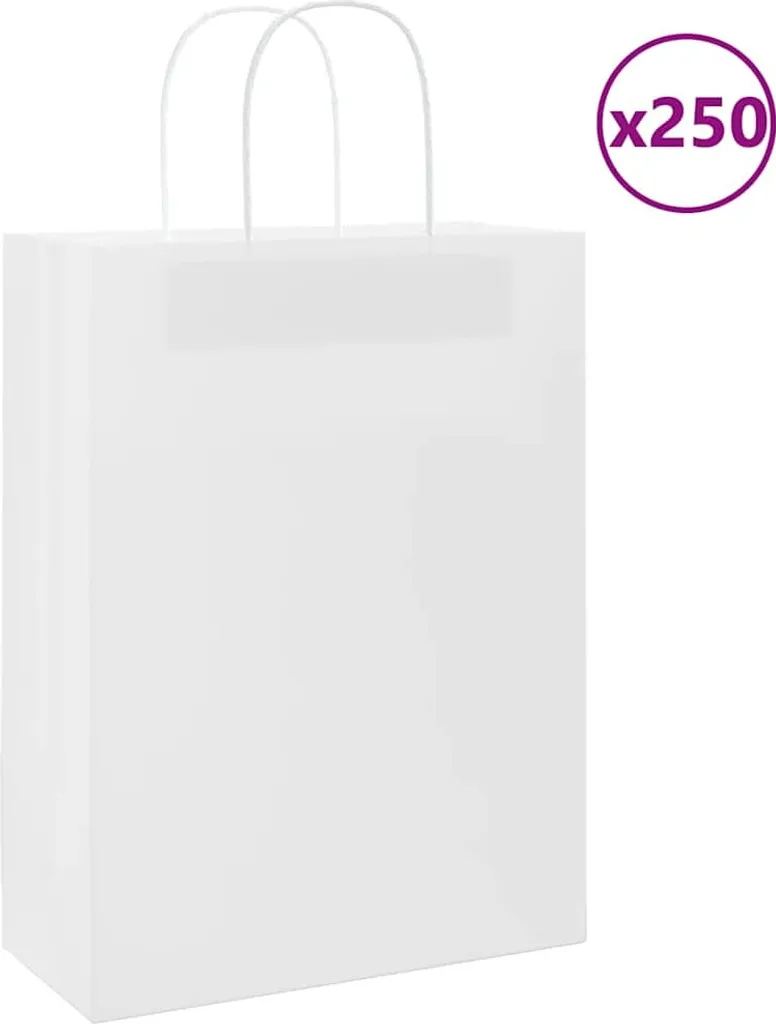 Sacchetti di Carta con Manici Bianchi 250 pz 26x12x35 cm Best Möbel