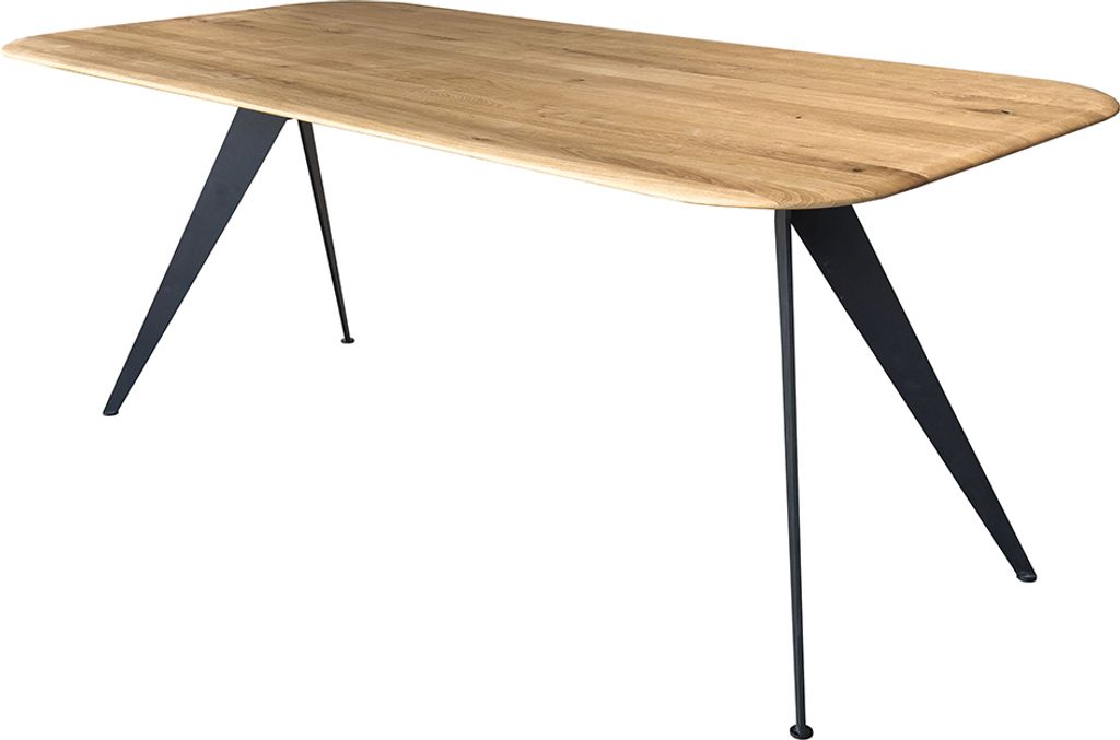 Esstisch 200x100cm mit runder Kante, Wildeiche massiv geölt, Metallfußgestell, TISDALE-69
