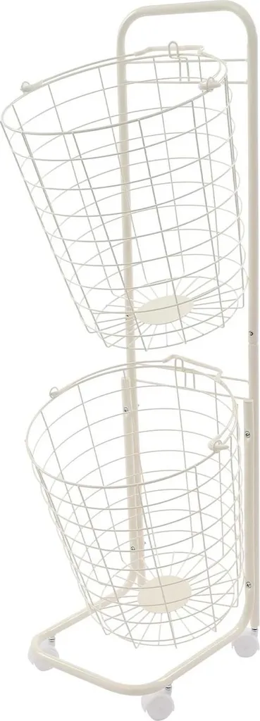 Panier à linge en acier blanc 2 niveaux sur roulettes charge max 5 kg