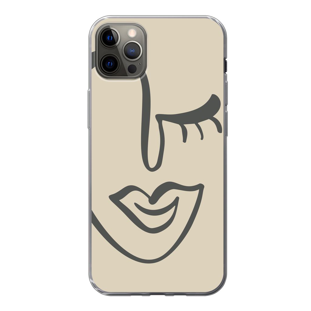 MuchoWow Handyhülle Schutzhülle Hülle für iPhone 12 Pro Max Frau - Gesicht - Kunst Silikon Softcase Handy Hülle - Hartschale