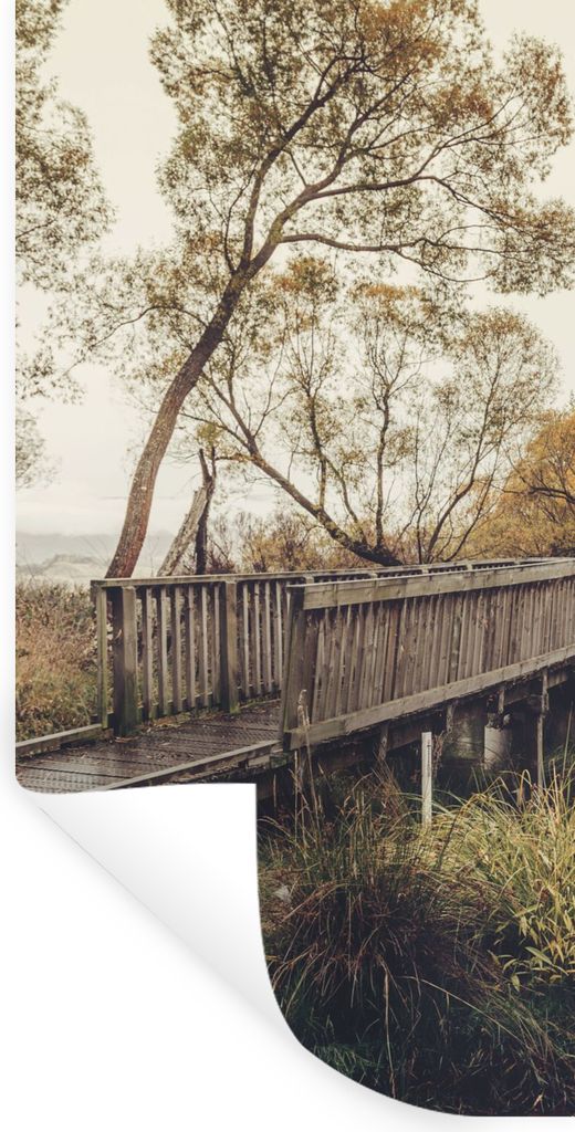 MuchoWow Wandtattoo Wandsticker Wandaufkleber Herbst - Brücke - Bäume 60x120 cm Selbstklebend und Repositionierbar - Selbstklebend - Fototapeten