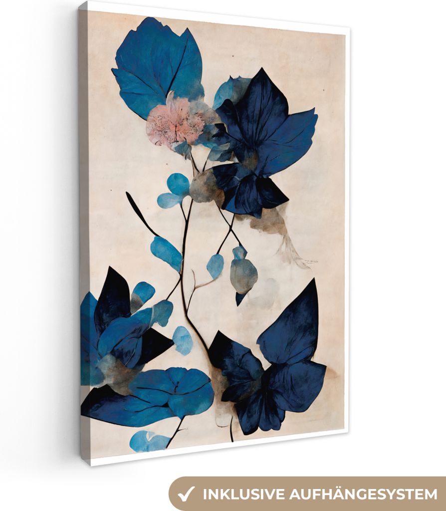 OneMillionCanvasses - Leinwandbilder - 90x140 cm, Pflanzen - Blätter - Blau - Blumen, Wandbilder Kunstdruck Wanddekoration - Foto auf Leinwand -...