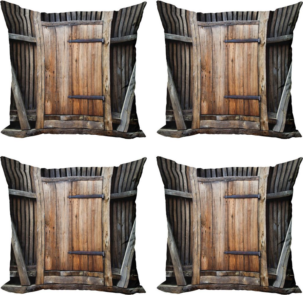 ABAKUHAUS Antiquität Kissenbezug Set (4 Stück), Rustikale ländliche Holz Tür, Moderner Doppelseitiger Digitaldruck, 50 cm x 50 cm, braun orange