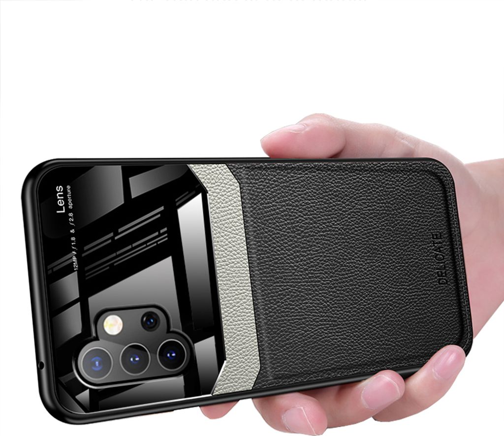 Galaxy A32 5G Hülle, TPU Stossfest Anti-rutsch Leder Glas Len Hybrid Schutzhülle für Samsung Galaxy A32 5G Schwarz