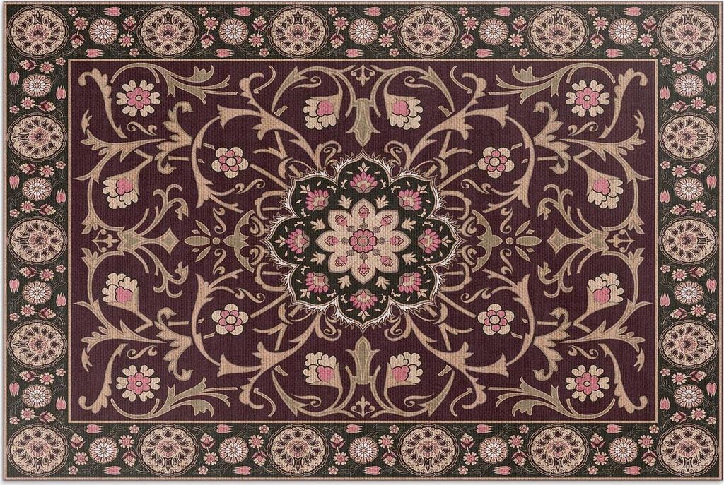 Blasse antike Blumen und Vögel – Vinylteppich – 80x120 cm – Outdoor Teppich – Terrasse – Wetterfest – Modern