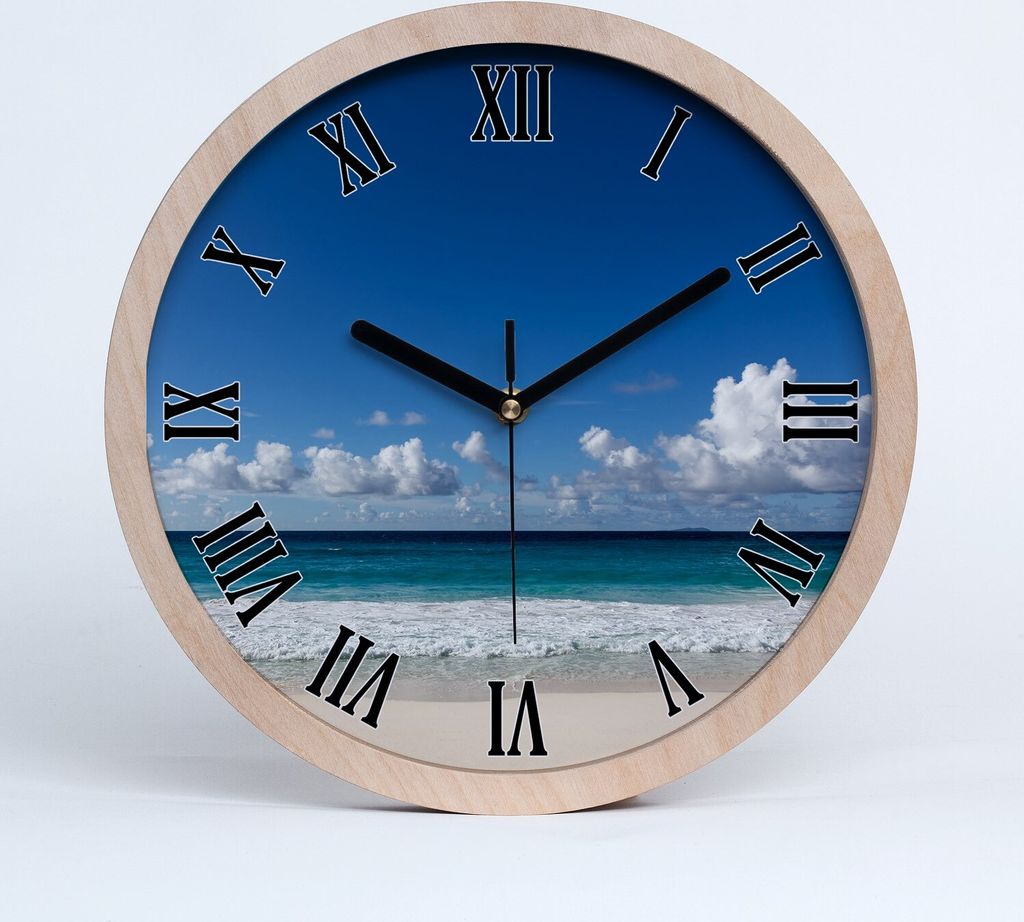Holzuhr 25fi cm wanduhr - schwarze Spitzen - seychelles Strand