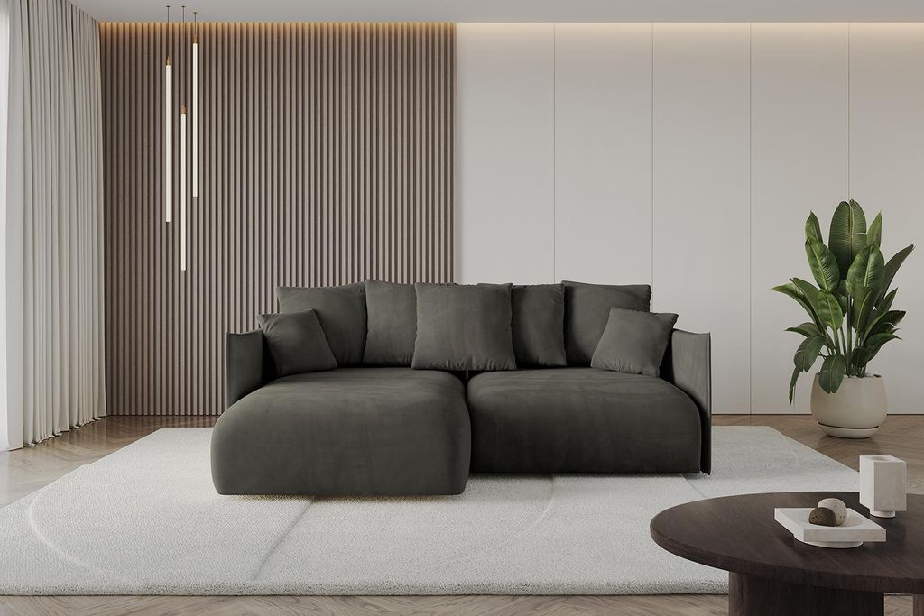 ALTDECOR Ecksofa mit Schlaffunktion und Bettkasten ONESK-L 216x177x72 cm Schwarz - Corner Sofa Eckcouch Couch L-Form angeordnet Schlafcouch Auszieh...