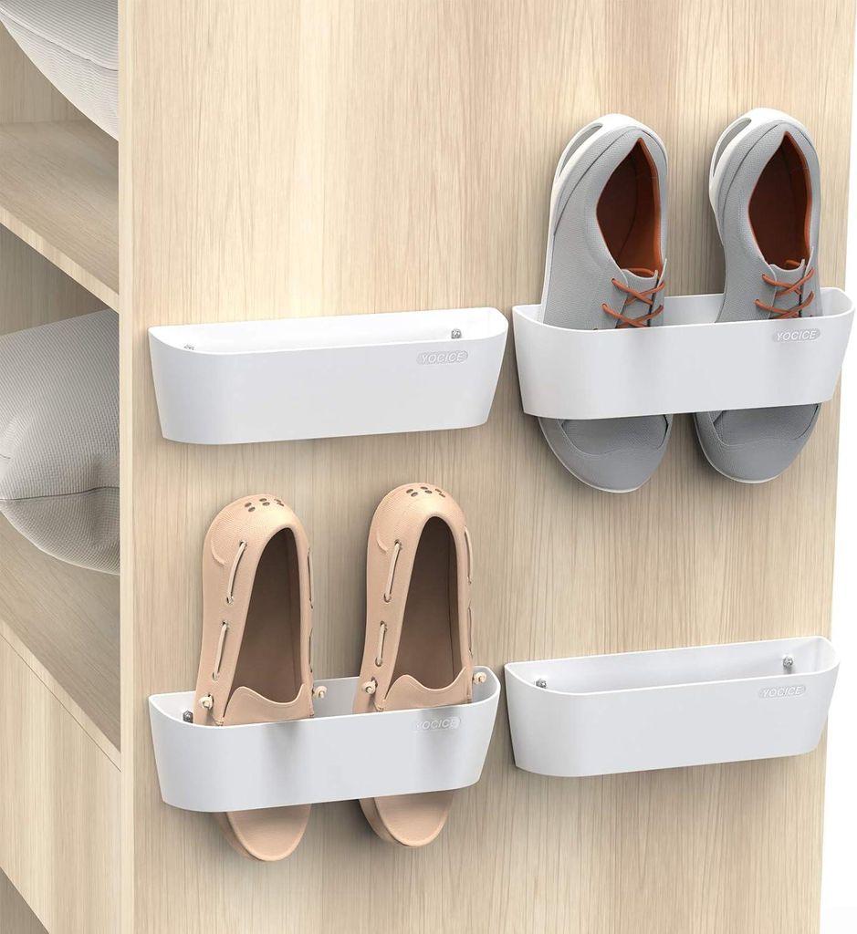 Wandmontage Schuhe Rack mit klebrigen hängenden Streifen - Kunststoff Schuhhalter Aufbewahrungsorganizer - Tür Schuhhänger - Weiß - 4 Paare