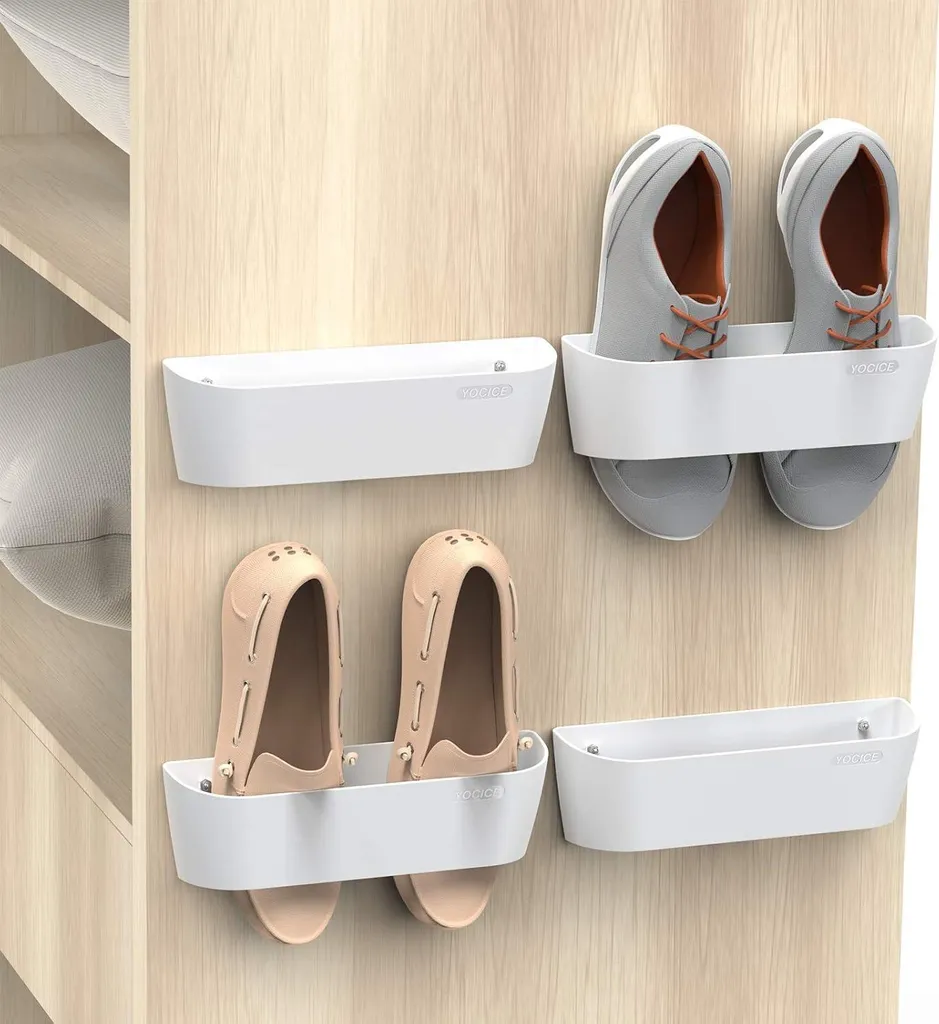 Range-chaussures mural adhésif sans perçage - Support robuste blanc