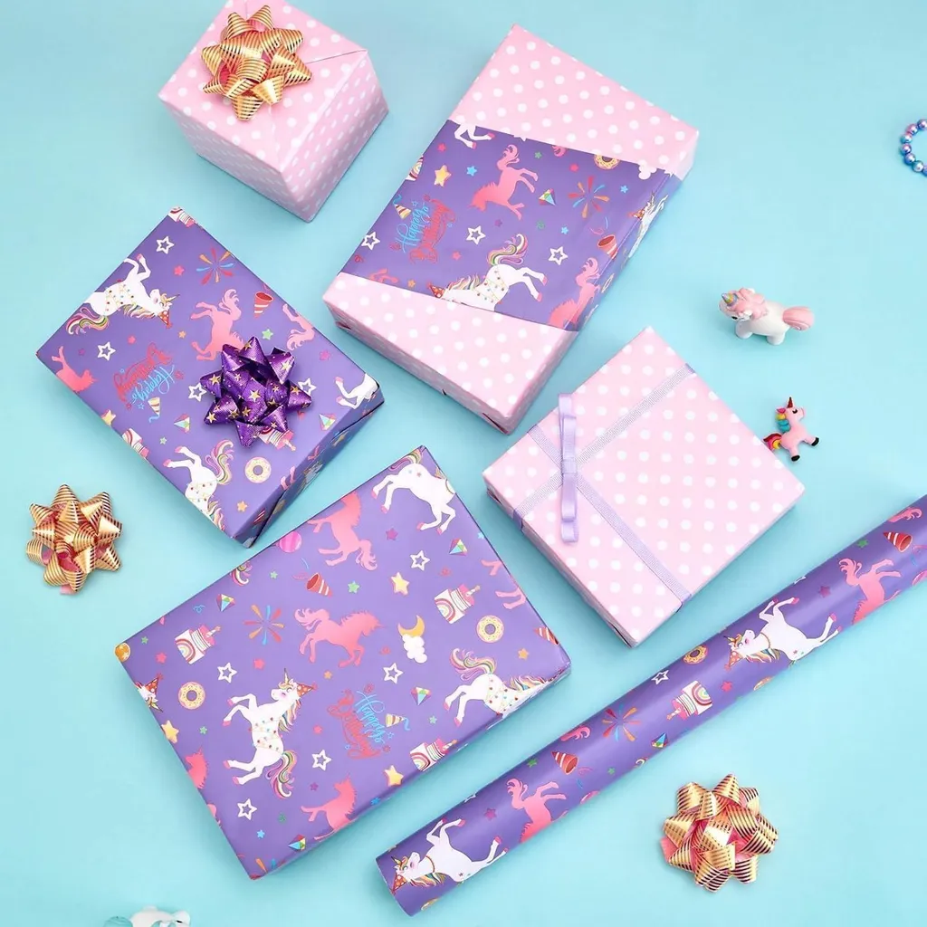 Papier Cadeau Réversible Licorne Double Face de Haute Qualité 43,2cm
