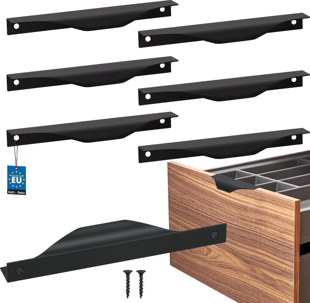 KOTARBAU Moderner Kanten-Möbelgriff Aluminium Matt Schwarz 160/180 MM 6er Set